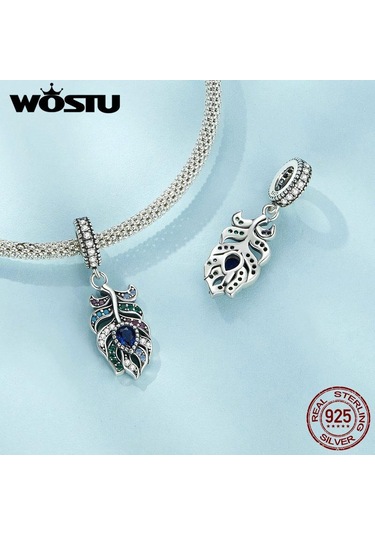 Wostu 925 Ayar Gümüş Tavuskuşu Tüyü Kolye Boncuk Bilezik Dıy Takı İçin Gümüş