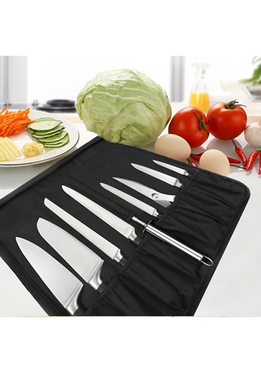 Suntek 8 Yuvalı Şef Bıçağı Rulo Mutfak Pişirme Siyah