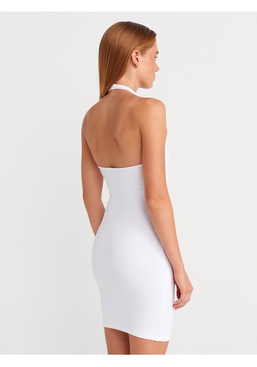 Dilvin 91508 Halter Yaka Mini Elbise-beyaz Beyaz
