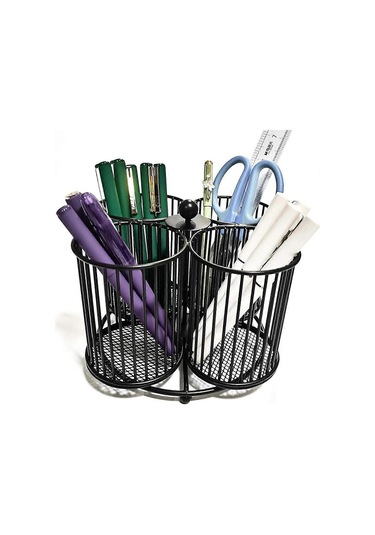 Ganzhoushop Siyah Kalemlik Düzenleyici, Metal 360 Dönen Kalem Depolama Masa Ofis Okul Makyaj Kozmetik Düzenleyici Yuvarlaksiyah