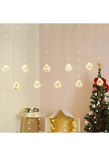 Besthome1 Led Bakır Tel Perde Işık Dilek Topu Noel Dekorasyonu Rastgele Stil Ab Fiş Sıcak Beyaz Işık Diğer