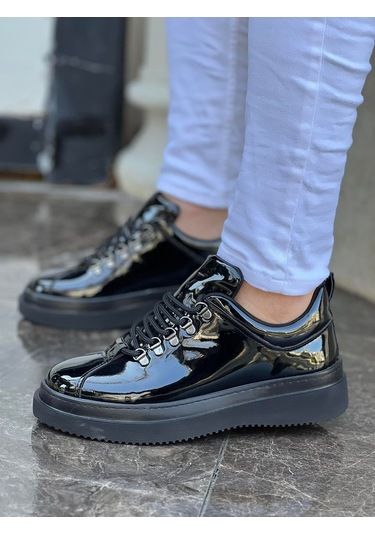 Kb Siyah Rugan Ayakkabı Yüksek Taban Bağcıklı Günlük Ayakkabı