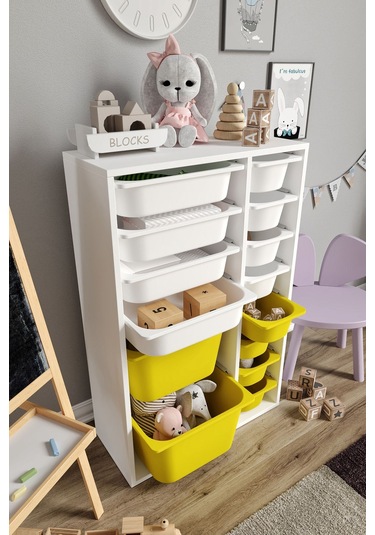%100 Mdf - Large Duo 14 Sepetli Oyuncak Dolabı Sarı