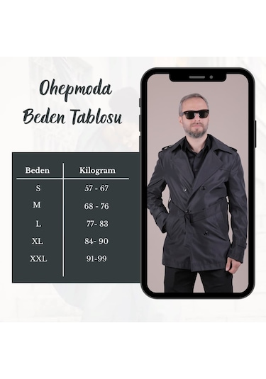 Ohepmoda Slim Fit Kemerli Erkek Trençkot Siyah