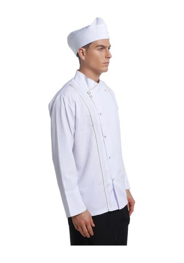 Aşçı Ceketi Beyaz Uzun Kol Altın Biyeli T Model