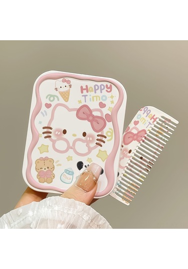 Shineyee Hello Kitty Öğrenci Taşınabilir Makyaj Aynası - Çift Taraflı Çırak Ve Ayna Birleşik El Aynası