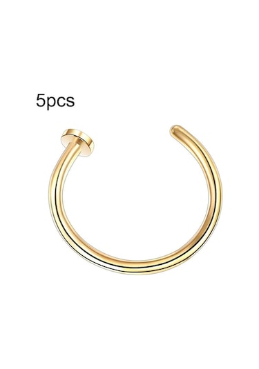 Flybuy 5 Adet Paslanmaz Çelik Burun Halkası, C Şekli, Dudak Bandı, Küpe - Altın, 0.8x8+2 Altın