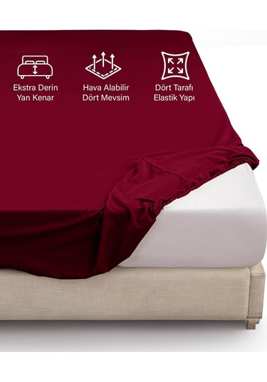 Ranforce Bordo Pamuklu Tek / Çift Kişilik Battal Tam Kenar Lastikli Çarşaf 14 Renk Fıtted Bordo