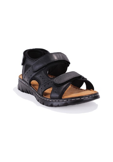 Dagoster Dma77-051 Siyah Ortopedik Günlük Erkek Deri Sandalet Siyah