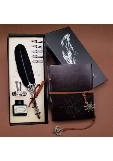 Tüylü Kalem Ve Deri Defter Set 646 Çok Renkli