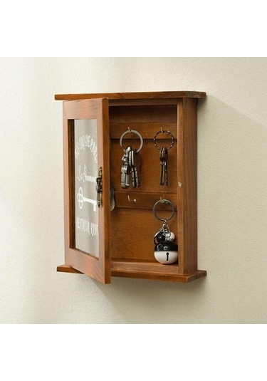 Novahub Ahşap Anahtar Kutusu, Pastoral Tarzı, Mavi, Kahverengi, 25x21x6cm, Ev Depolama, Anahtar Kancaları, Duvar Dekorasyonu Mavi