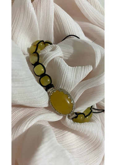 İlknur Doğal Taş Evi Gümüş Çerçeveli Kehribar Bileklik