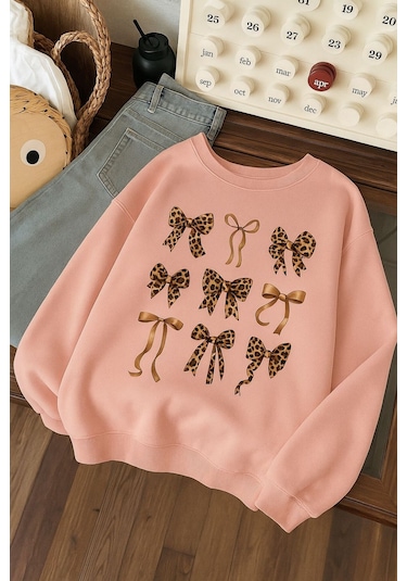 Benroma 3 İplik Penye Çilek Baskılı Unisex Sweatshırt Pembe