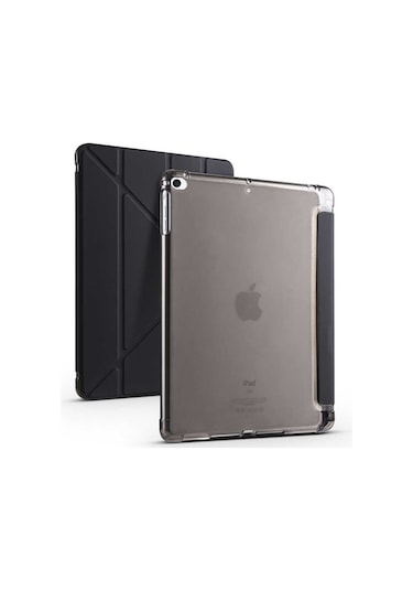 Kilifone - İpad Uyumlu İpad 9.7 2018 6.nesil - Kılıf Kalem Bölmeli Stand Olabilen Origami Tri Folding Tablet Kılıfı - Siyah