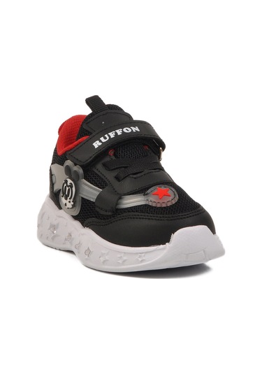 Siyah Kırmızı Cırtlı Işıklı Hafif Unisex Çocuk Spor Ayakkabı Siyah-kırmızı Siyah - Kırmızı