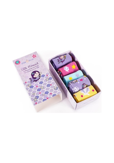 Milk&moo Küçük Deniz Kızı Çocuk 5'li Çorap Seti, Beden 27-30, Yumuşak Ve Cilt Dostu Mor - Pembe