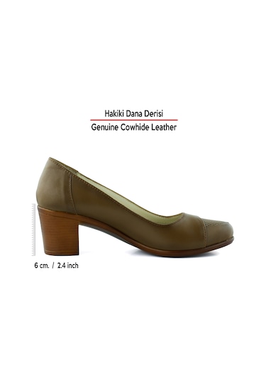 Erkan Saçmacı Sarah Kahverengi Hakiki Dana Derisi Delik Detaylı Kalın Topuklu Günlük Klasik Ayakkabı Kahverengi