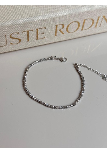 Gümüş Renk Dorika Boncuklu Kadın Halhal Ayarlanabilir Zarif Yazlık Aksesuar Gümüş