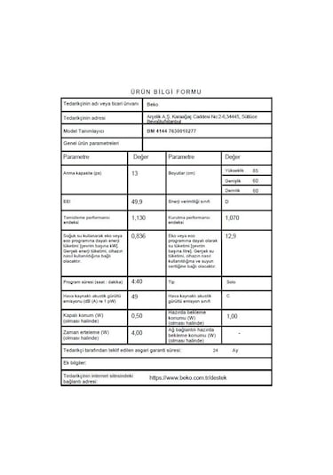 Beko BM 4144 4 Programlı 13 Kişilik Bulaşık Makinesi