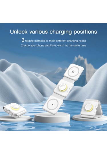 Maiyame 15w 3-in-1 Kablosuz Şarj Cihazı, İphone/iwatch/kulaklık Uyumlu, 3 Katlanır Mod, Çift Işık Göstergesi, Gece Lambalı, İnce Ve Kompakt Beyaz