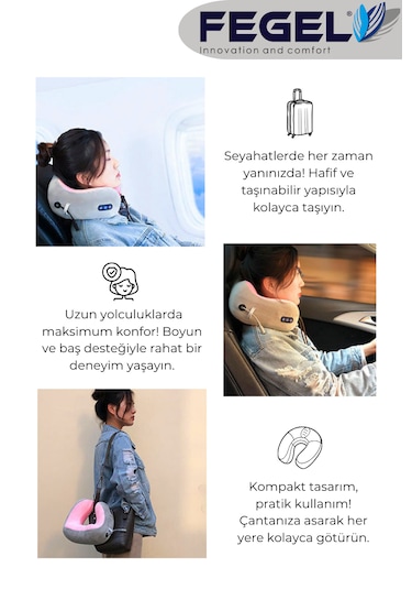 Fg-01 Seyahat Tipi Masajlı Boyun Yastığı Bej Pembe