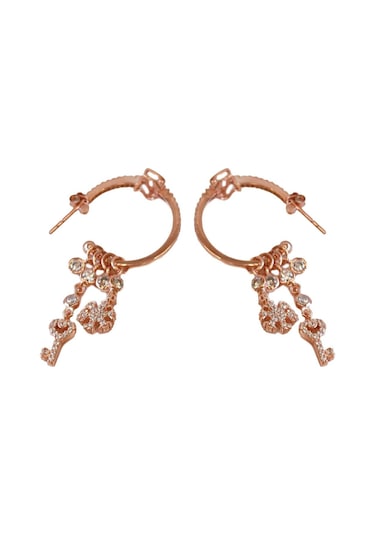 Melek Figürlü Rose Gold Kaplama Gümüş Charm Küpe Gümüş