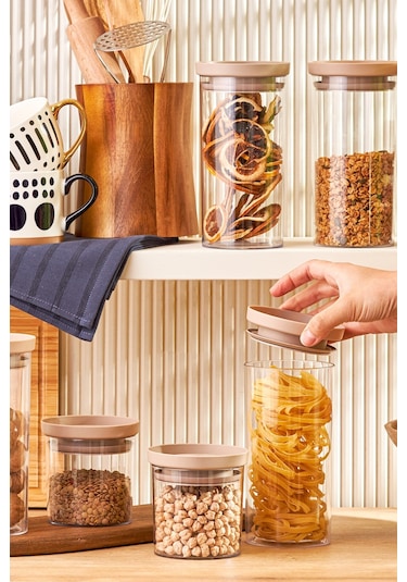 Emsan Arya 8'li Kavanoz/Saklama Kabı Bej