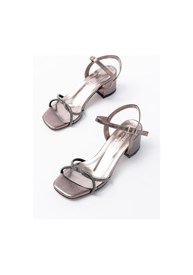 K-888 Kadın Platin İnce Sarmal Bantlı Topuklu Ayakkabı Vizon