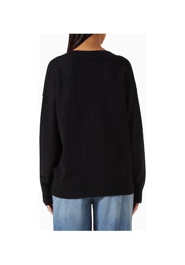 Good American Oversize Deep V Triko Kazak, Modern Rahat - Şık Kadın Stili Siyah