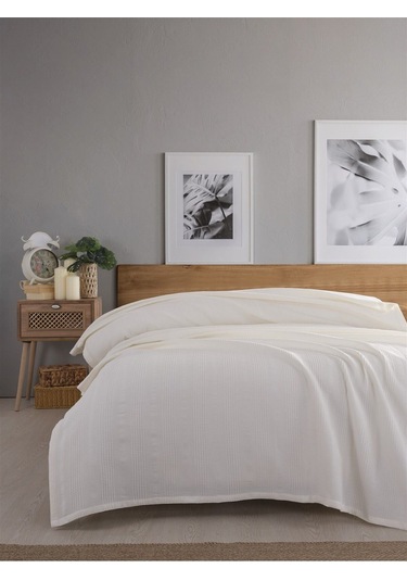 Tek Kişilik Waffle Pike 160x230cm, %100 Pamuk, Petek Tasarım, Krem Krem Krem