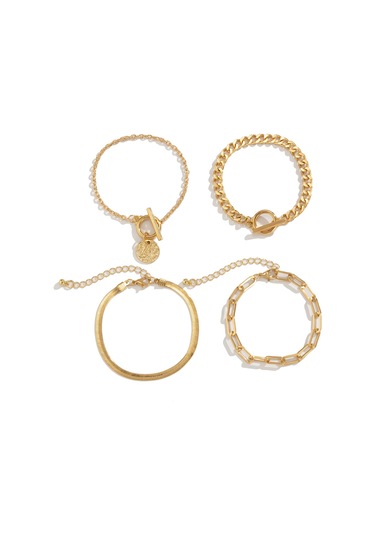 Takı Hip-hop Trendi Yılan Kemiği Zincir Bilezik Seti Retro Metal Ot Tokalı Etiket Bilezik Kadın Diğer