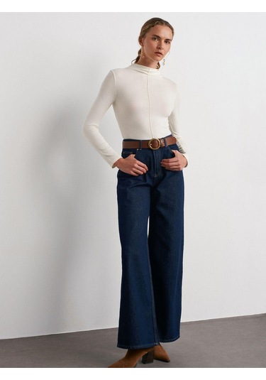 31391 Dik Yaka Uzun Kollu Top-ekru-867 Ecru Ekru