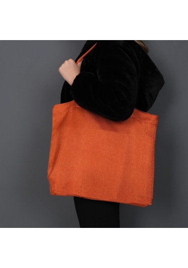 Hasır Dokulu Körüklü Kadın Kol Ve Omuz Çantası Turuncu-1414