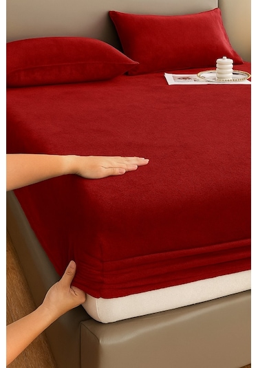 Kışlık Tek Kişilik Kadife Lastikli Çarşaf 100x200+30 Kırmızı