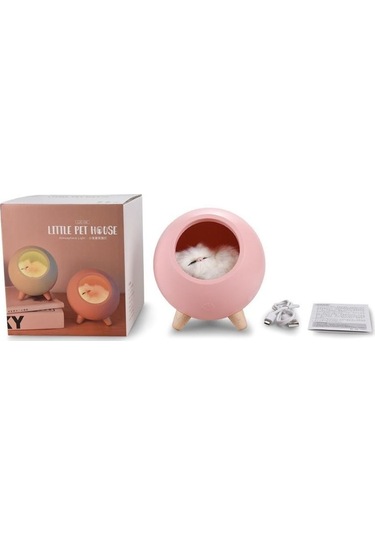 Yeiuyi7 Kedi Bebek İle Yatak Odası Dekorasyon Kedi Evi Şekli Gece Lambası Pembe
