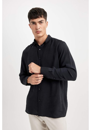 DeFacto Relax Fit Polo Yaka Poplin Modal Basic Düz Uzun Kollu Gömlek C4131AX24SMBK27 DeFacto Relax Fit Polo Yaka Poplin Modal Basic Düz Uzun Kollu Gömlek C4131AX24SMBK27