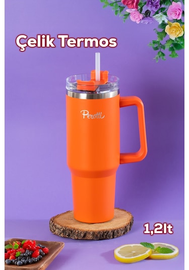 Perotti 17236-5 Colte V2 Paslanmaz Çelik Sporcu Termos Bardak Matara Turuncu 1,2 Lt Turuncu