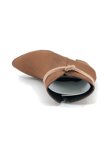 Feles Bilek Düğüm Taş Dekolteli Klasik Kadın Bot Taba