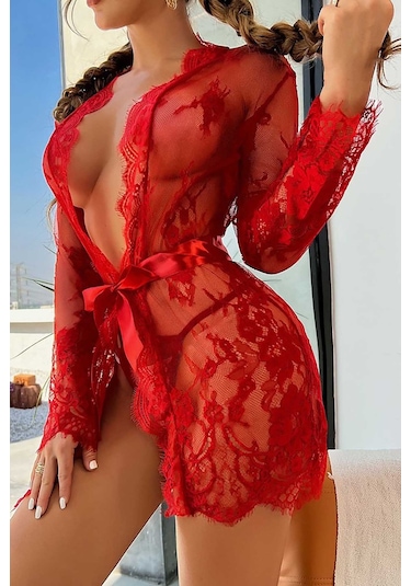 Merry See Dantel Gecelik Takım Kırmızı