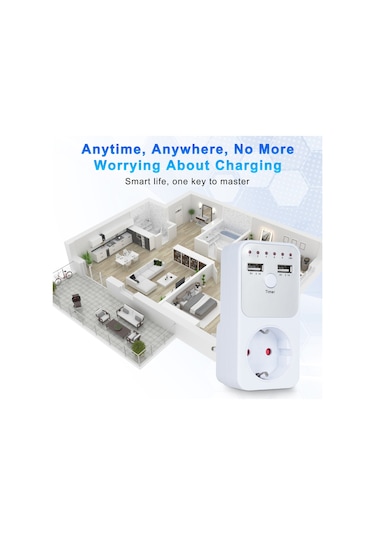 Shineyee "3680w Akıllı Zamanlayıcılı Priz, 2 Usb Portlu Hızlı Şarj, 6 Zaman Aralığı Ayarlanabilir, Avrupa Modeli"