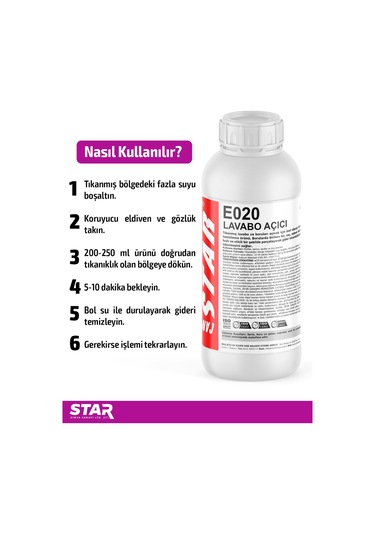 Ultra Güçlü Lavabo Açıcı 1000 Ml, 5 Dakikada Tıkanıklıkları Açan Güçlü Formül