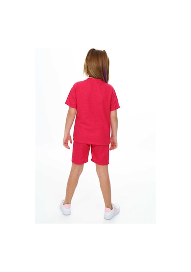 Bisiklet Yaka Şortlu Kız Çocuk Şortlu Takım Kırmızı