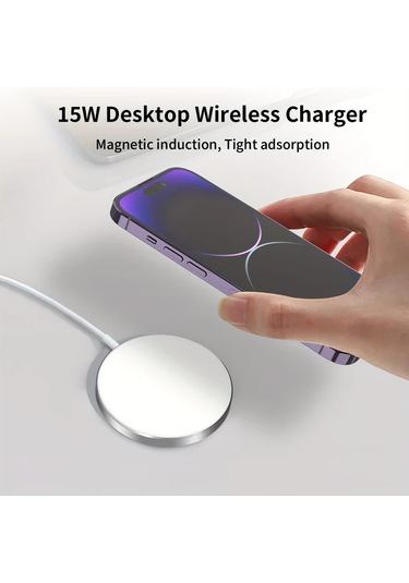 Motion003 Bir Gümüş Manyetik Kablosuz Şarj Cihazı Hituny İphone 16/15/14/13/12 Uyumlu Alü