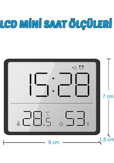 Dijital Oda Termometre Sıcaklık Ve Nem Ölçer Masa Saati Alarm Lcd Ekran Duvara Takılır Siyah