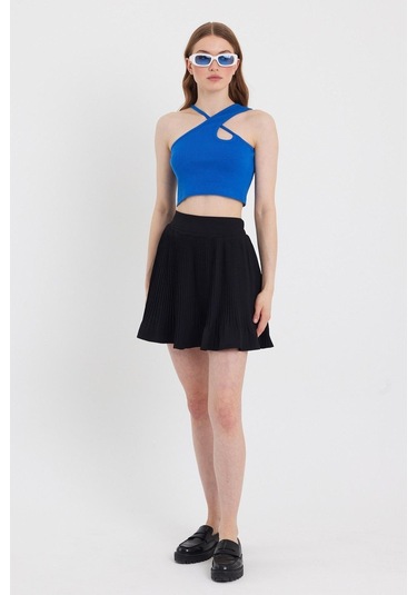 Quhox Kadın Askılı Crop Kaşkorse Saks