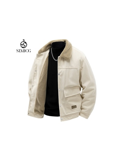 Sonbahar/kış Modası Bol Kesim Kalın Kadife Erkek Ceket Retro Trend Yaka Beyaz