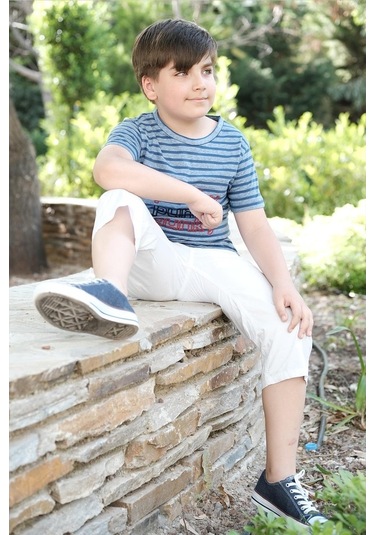 Pamuklu Çizgili Tişört Mavi Punky Animals 2022-B-0005 Mavi