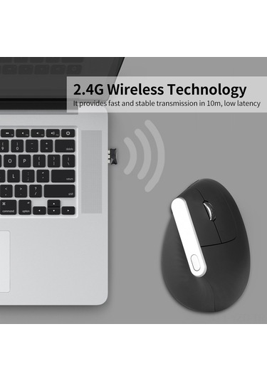 Yuntech01 57 Derece Dikey Ergonomik Mouse - 2.4g Kablosuz, 3 Seviye Dpı Ayarı 800-1200-1600 , Siyah, Usb Alıcı, Pil Dahil Değil