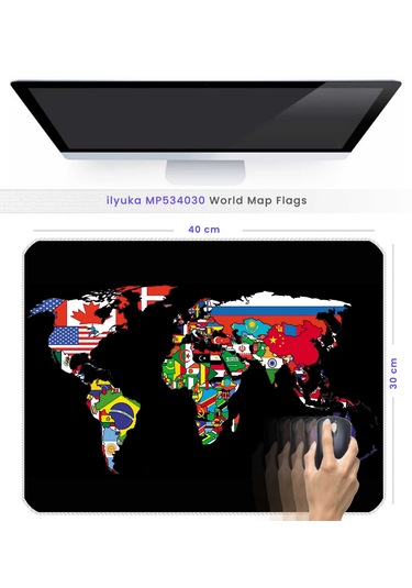 İlyuka Mousepad 40x30cm Gaming Oyuncu Mp534030 World Map Flags