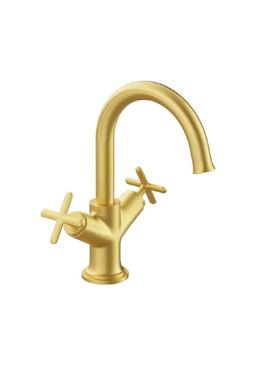 VitrA A4288425 Origin Classic Çift Kumandalı Lavabo Bataryası Fırçalı Altın